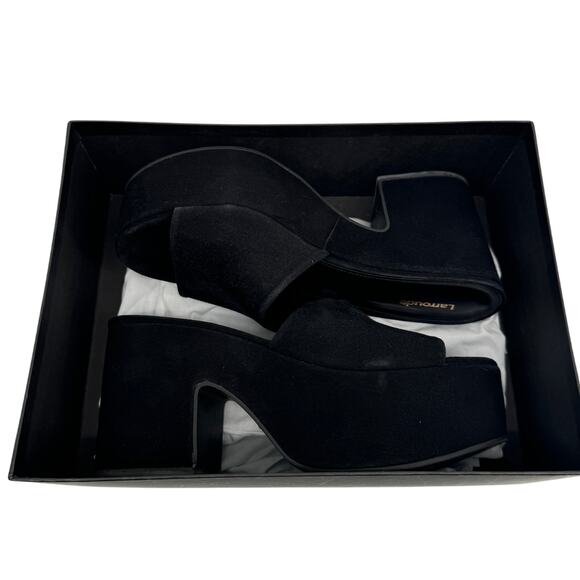 Larroudé Miso Platform Sandals Suede Black Size 10 New With Box - Picture 10 of 15
